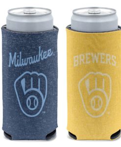 Milwaukee Brewers 12 oz Heather Navy Yellow Slim Can Cooler Holder