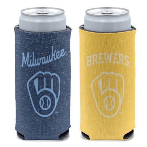 Milwaukee Brewers 12 oz Heather Navy Yellow Slim Can Cooler Holder