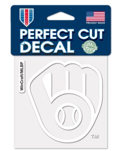 Milwaukee Brewers 4"x4" GLOVE Perfect Cut White Decal