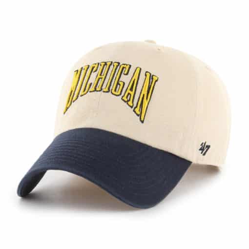Michigan Wolverines 47 Brand Script Navy Natural Clean Up Adjustable Hat