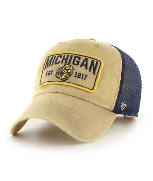 Michigan Wolverines 47 Brand Gaudet Khaki Navy Mesh Clean Up Snapback Hat