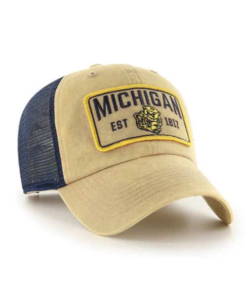 Michigan Wolverines 47 Brand Gaudet Khaki Navy Mesh Clean Up Snapback Hat - Image 3