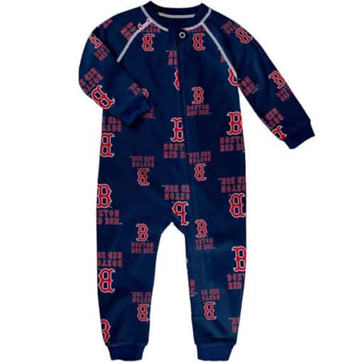 Boston Red Sox TODDLER Baby Navy Raglan Zip Up Sleeper Coverall