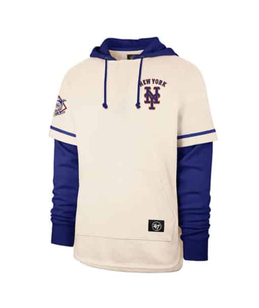 New York Mets Men's 47 Brand Cream Shortstop Pullover Hoodie