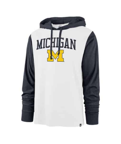 Michigan Wolverines Men's 47 Brand White Club Hoodie Pullover Long Sleeve Tee