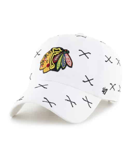 Chicago Blackhawks 47 Brand White Confetti Clean Up Adjustable Hat