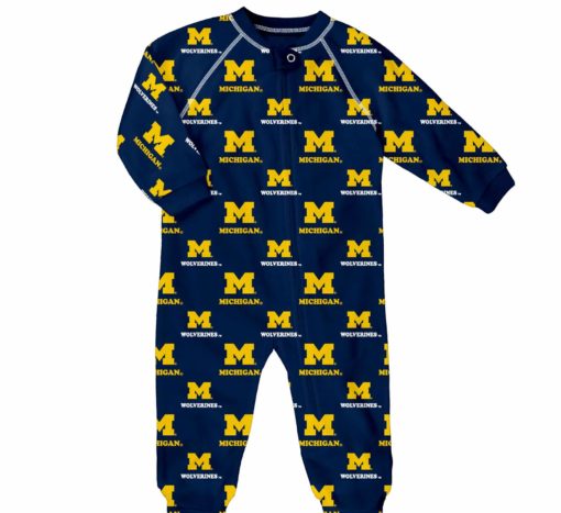 Michigan Wolverines TODDLER Baby Navy Raglan Zip Up Sleeper Coverall