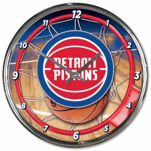 Detroit Pistons Round Chrome Wall Clock