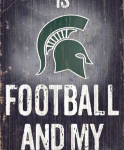 Michigan State Spartans Wood Sign - Football and Dog 6"x12"