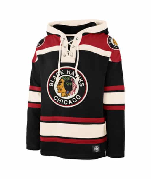 Chicago Blackhawks Men's 47 Brand Vintage Black Pullover Jersey Hoodie