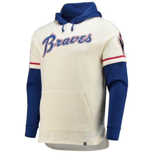 Atlanta Braves Men's 47 Brand Cooperstown Cream Shortstop Pullover Hoodie - Image 3