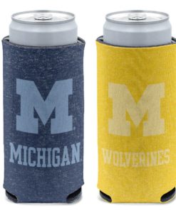 Michigan Wolverines 12 oz Heather Navy Yellow Slim Can Cooler Holder