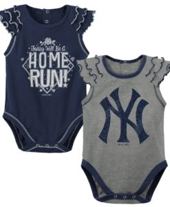 New York Yankees Baby Girl Navy Gray 2 Pack Onesie Creeper Set