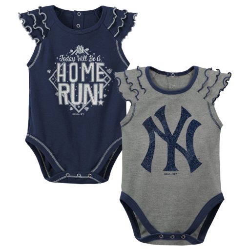 New York Yankees Baby Girl Navy Gray 2 Pack Onesie Creeper Set