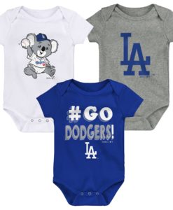 Los Angeles Dodgers Baby Blue Gray White 3-Pack Creeper Set