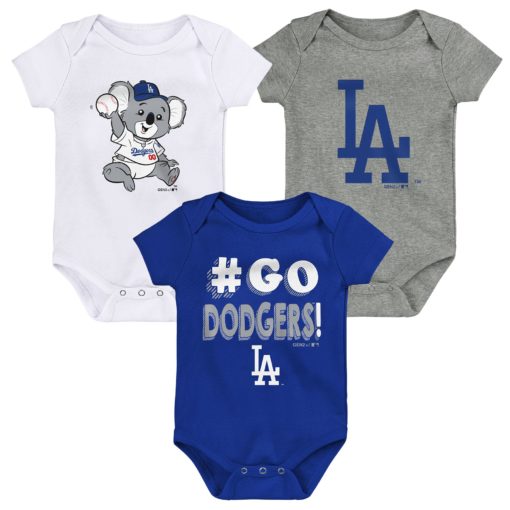 Los Angeles Dodgers Baby Blue Gray White 3-Pack Creeper Set