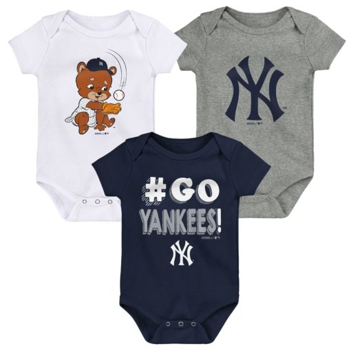 New York Yankees Baby Go Navy Gray White 3-Pack Creeper Set