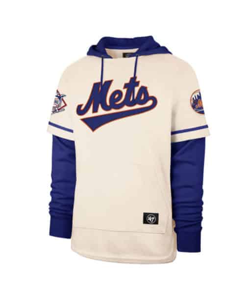 New York Mets Men's 47 Brand Cooperstown Cream Shortstop Pullover Hoodie
