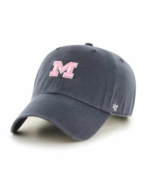 Michigan Wolverines YOUTH 47 Brand Pink Vintage Navy Clean Up Adjustable Hat