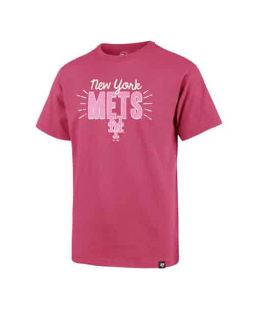 New York Mets KIDS Girls 47 Brand Sparkle Pink T-Shirt Tee