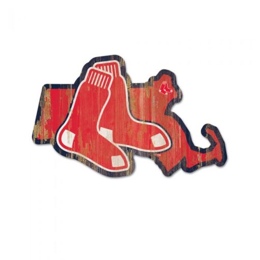 Boston Red Sox Red Blue Massachusetts Shape Wood Sign