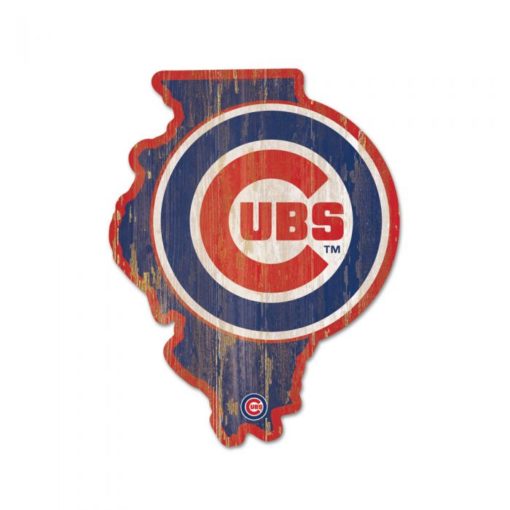 Chicago Cubs Red Blue Illinois Shape Wood Sign