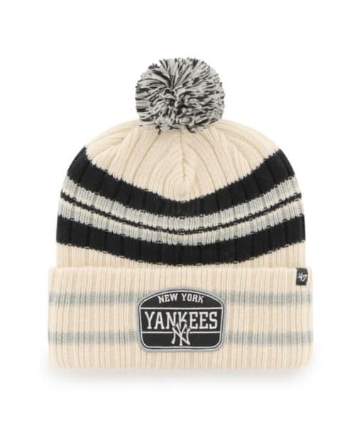 New York Yankees 47 Brand Hone Patch Natural Cuff Knit Hat