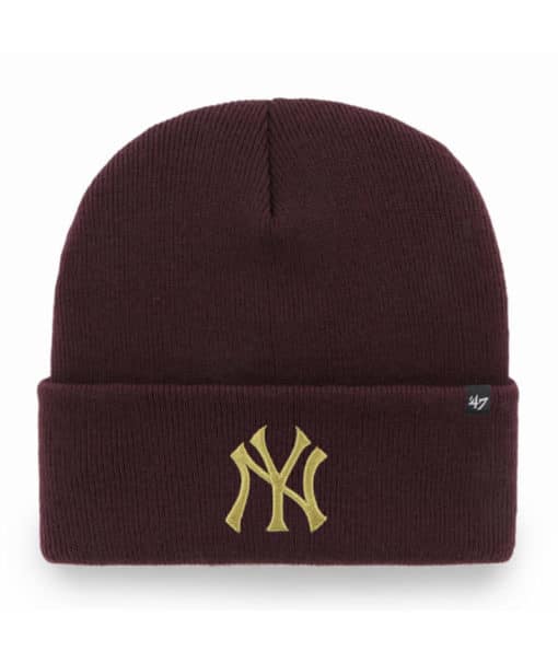 New York Yankees 47 Brand Metallic Dark Maroon Cuff Knit Hat