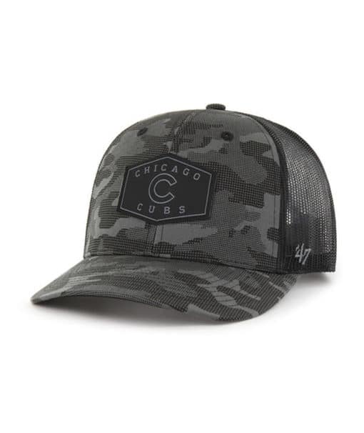 Chicago Cubs 47 Brand Charcoal Camo Trucker Black Mesh Snapback Hat