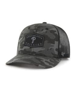 Philadelphia Phillies 47 Brand Charcoal Camo Trucker Black Mesh Snapback Hat