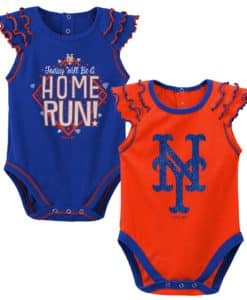 New York Mets Baby Girl Blue Orange 2 Pack Onesie Creeper Set