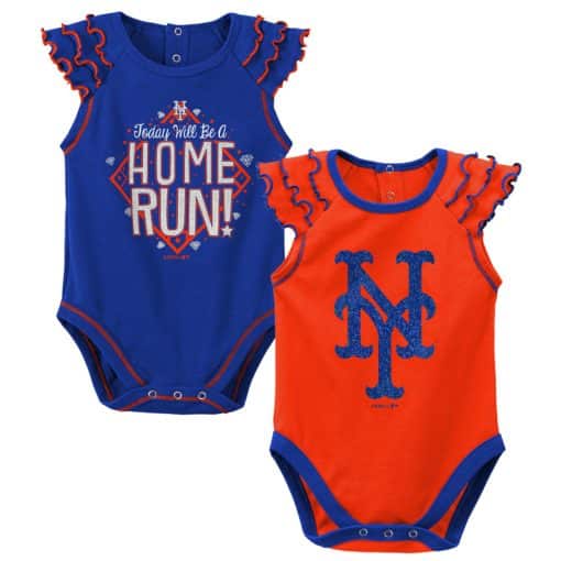 New York Mets Baby Girl Blue Orange 2 Pack Onesie Creeper Set