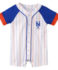 New York Mets Baby White Button Up Romper Coverall