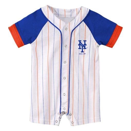 New York Mets Baby White Button Up Romper Coverall