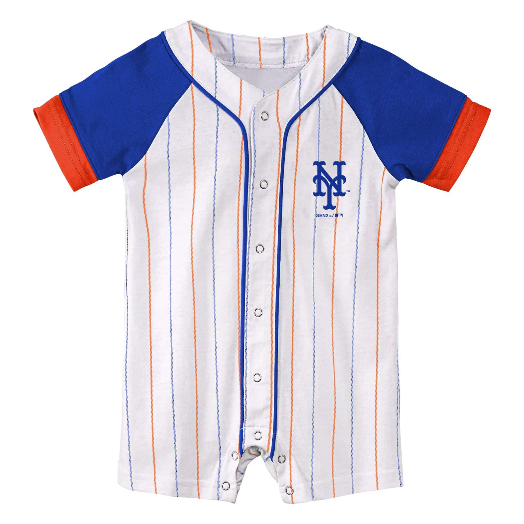 New York Mets Baby White Button Up Romper Coverall - 12 Months