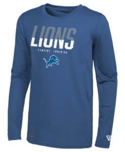 Detroit Lions Men's New Era Poly Dri-Tek Blue Long Sleeve T-Shirt Tee