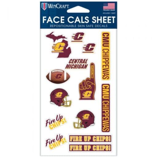 Central Michigan Chippewas Face Cals Temporary Tattoos