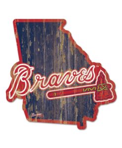 Atlanta Braves Navy State Shape Wood Sign