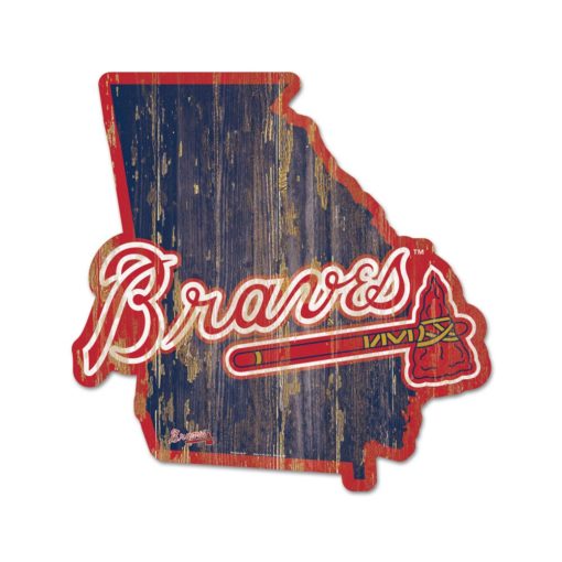 Atlanta Braves Navy State Shape Wood Sign
