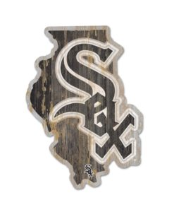 Chicago White Sox Black State Shape Wood Sign