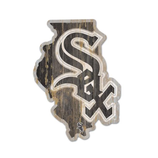 Chicago White Sox Black State Shape Wood Sign