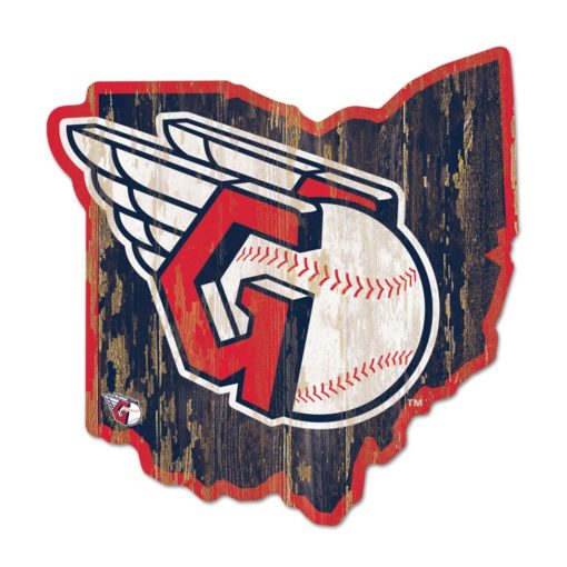 Cleveland Guardians Navy State Shape Wood Sign