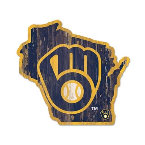 Milwaukee Brewers Navy State Shape Wood Sign