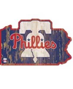 Philadelphia Phillies Navy State Shape Wood Sign