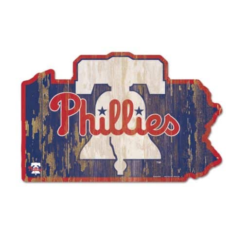 Philadelphia Phillies Navy State Shape Wood Sign