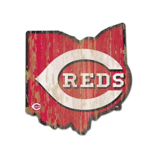 Cincinnati Reds Red State Shape Wood Sign