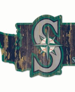 Seattle Mariners Navy State Shape Wood Sign