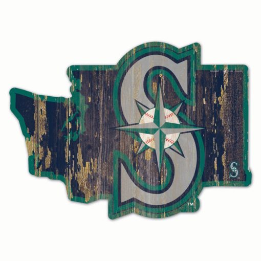 Seattle Mariners Navy State Shape Wood Sign