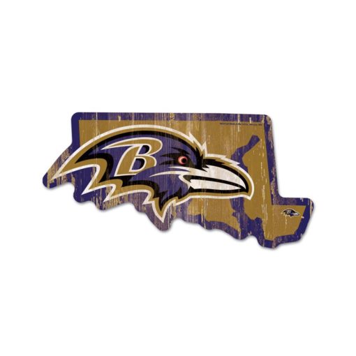 Baltimore Ravens Gold State Shape Wood Sign