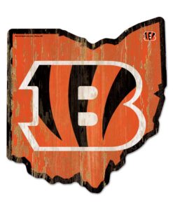 Cincinnati Bengals Orange State Shape Wood Sign
